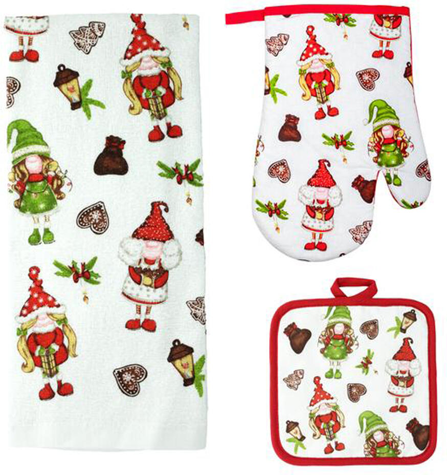 Kuchyňský set TORO elfíci - rukavice, chňapka, utěrka