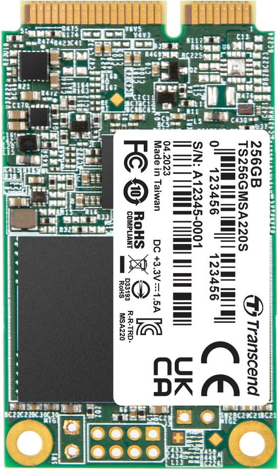TRANSCEND MSA220S 256GB SSD disk mSATA, SATA III 6Gb/s (3D TLC), 560MB/s R, 500MB/s W (TS256GMSA220S)