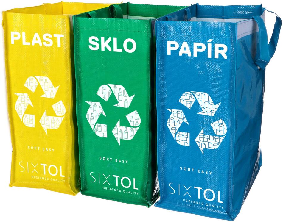 Tašky na tříděný odpad SORT EASY 3 SLIM, 18x30x40 cm, 3 x 22 l, 3 ks SIXTOL