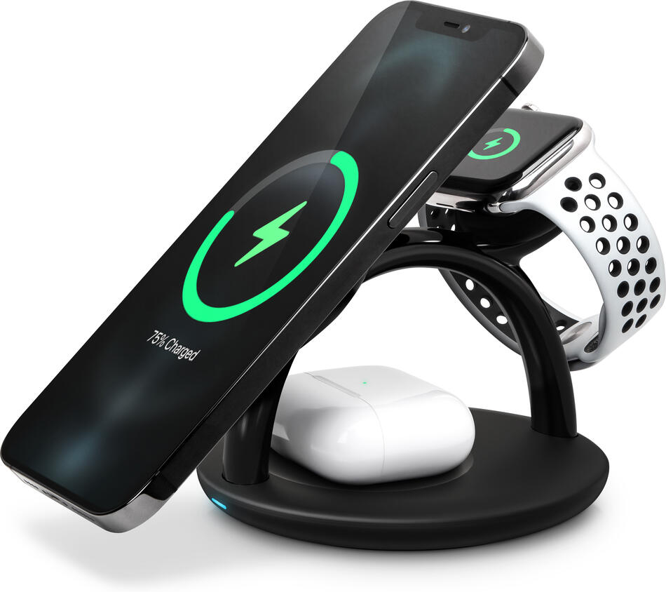 CONNECT IT MultiCharge 3 v 1 MagSafe Wireless Fast Charge bezdrátová nabíječka, ČERNÁ (CWC-9060-BK)