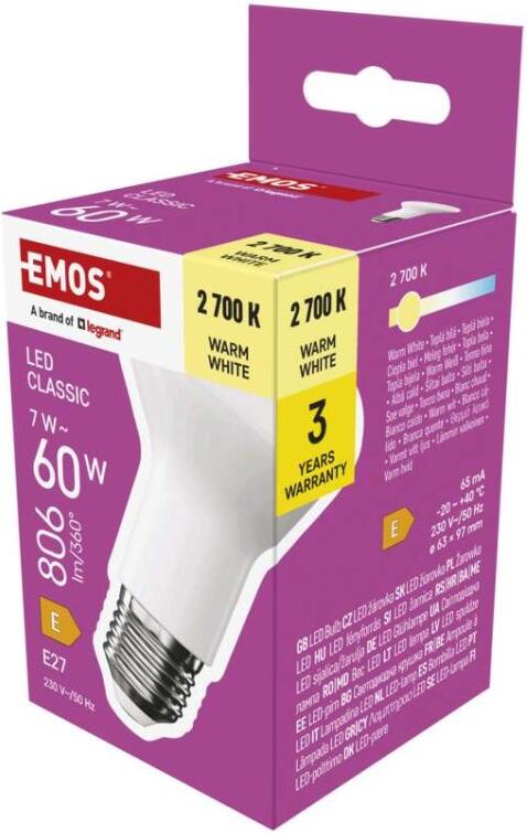 Emos LED žárovka Classic R63 / E27 / 7 W (60 W) / 806 lm / teplá bílá (ZQ7E41)
