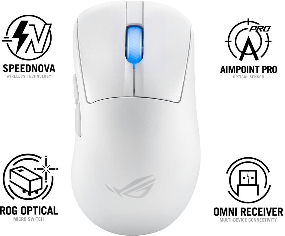 ASUS myš ROG Keris II Ace, bezdrátová herní myš, bílá (90MP03N0-BMUA10)