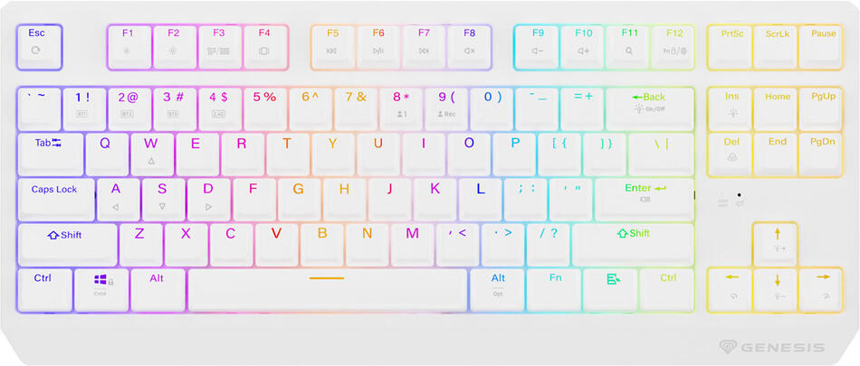 GENESIS herní klávesnice THOR 230/TKL/RGB/Outemu Red/Bezdrátová USB + Bluetooth/US layout/Bílá (NKG-2165)