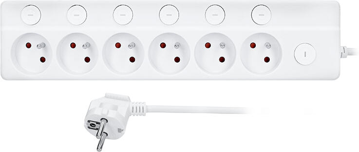 Solight prodlužovací přívod 6 zásuvek, 2m, 3 x 1mm2, bílý, 6+1 vypínač