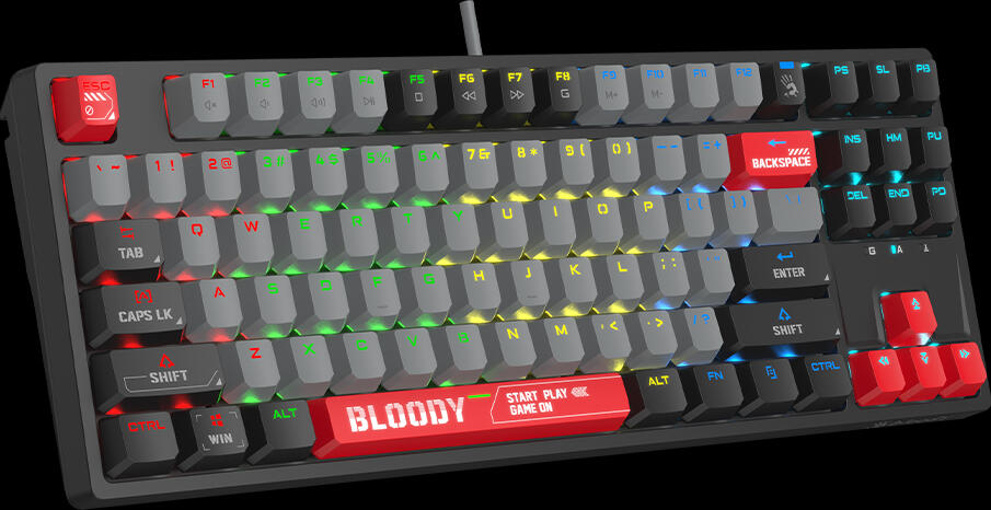 A4tech Bloody S87 mechanická herní klávesnice TKL,RGB Podsvícení, Red Switch, USB, CZ, černá/červená (S87-ER-TKL)