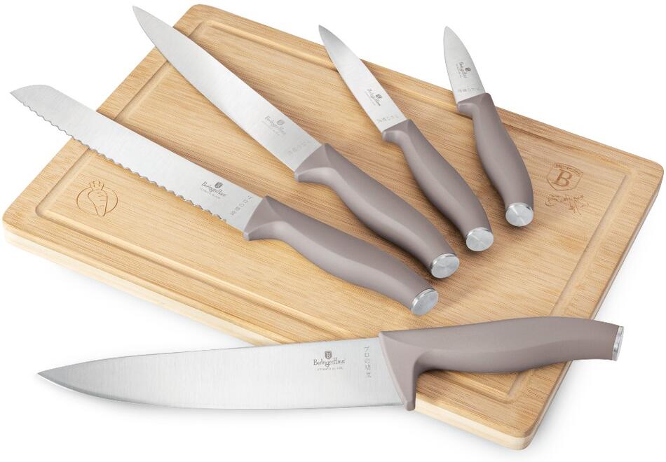 BERLINGERHAUS Sada nožů s prkénkem 6 ks Taupe Collection BH-2967