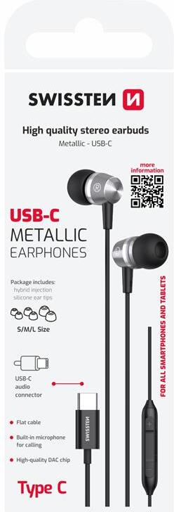 USB-C SLUCHÁTKA SWISSTEN METALLIC ČERNÁ