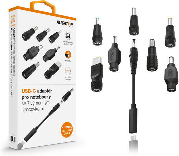 Aligator USB-C adaptér pro notebooky a ultrabooky se 7 výměnnými koncovkami