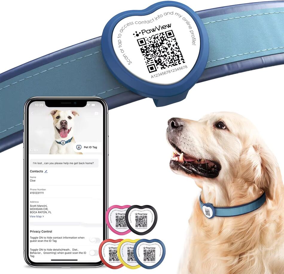 PawView chytrá známka pro psy a kočky srdce - Modrá