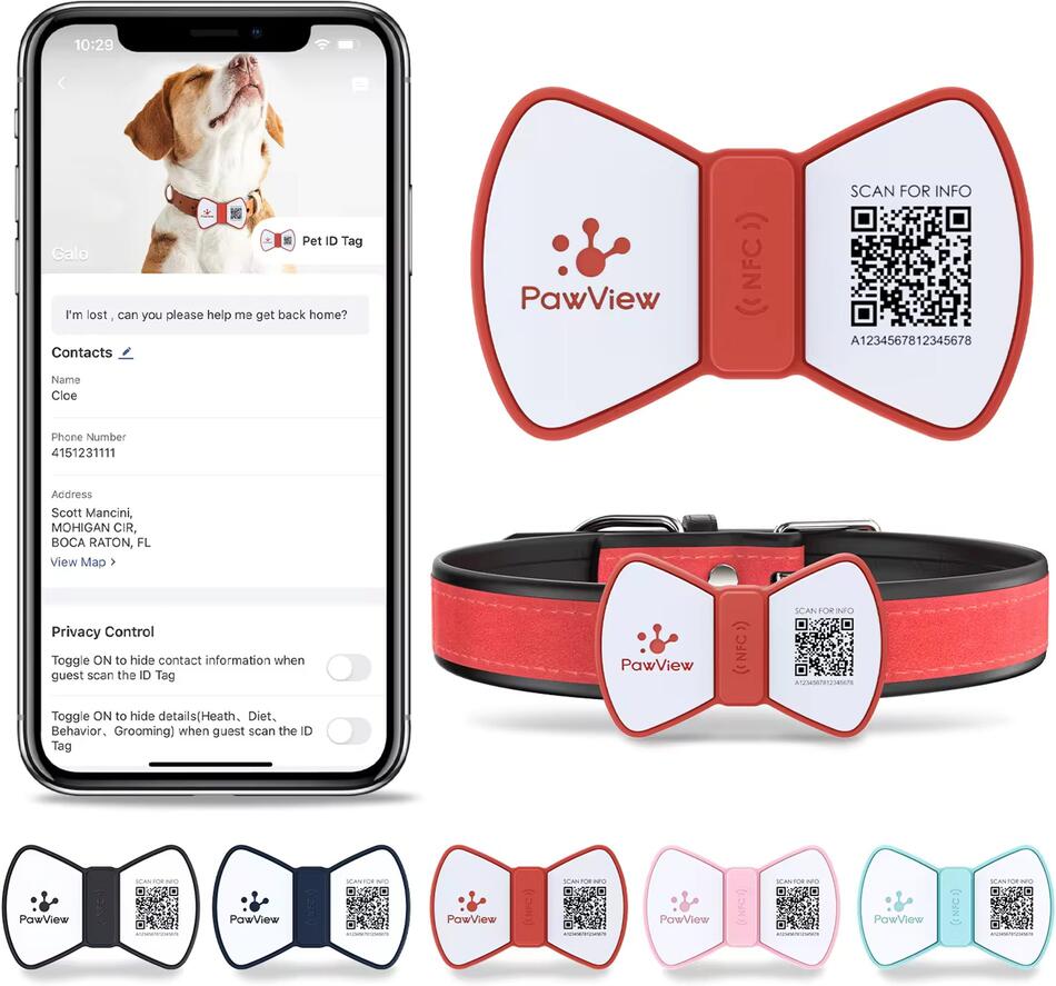 PawView chytrá známka pro psy pánský motýlek - červená