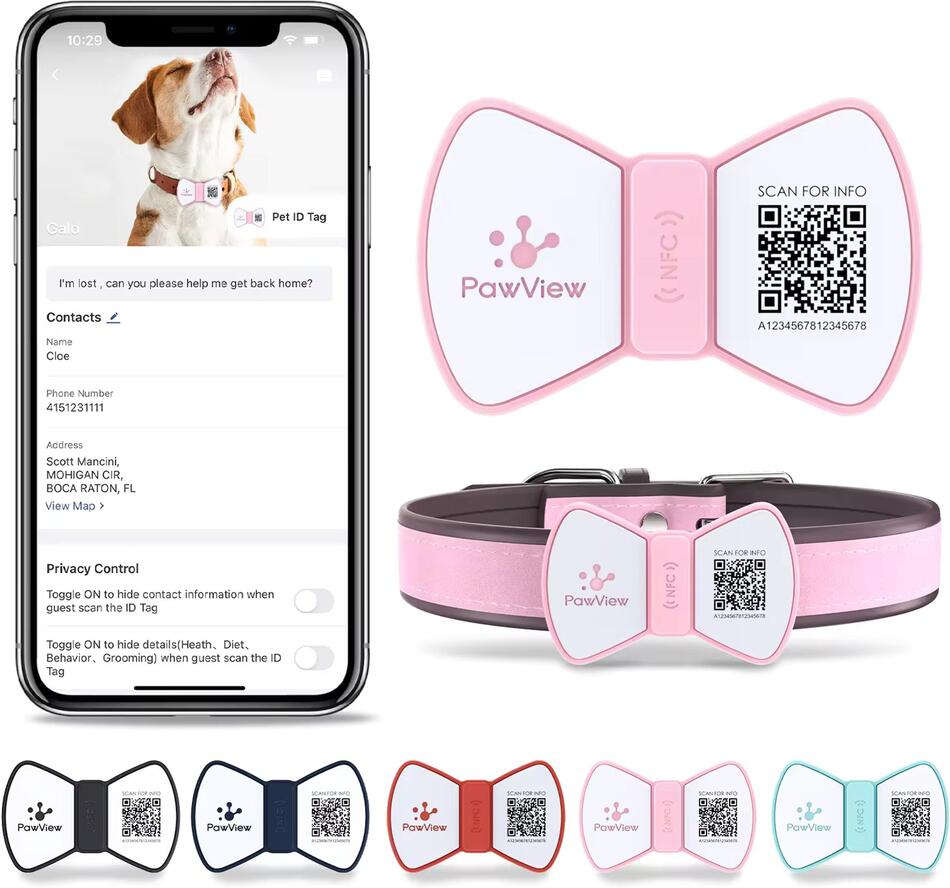 PawView chytrá známka pro psy pánský motýlek - růžová