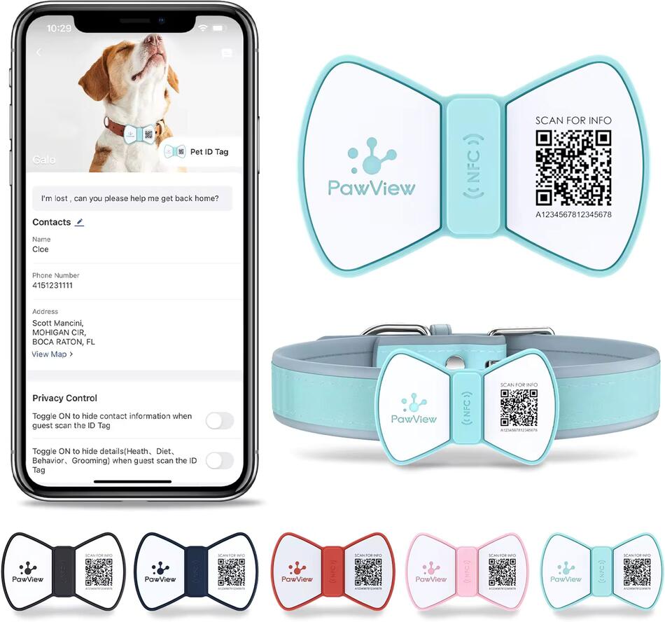 PawView chytrá známka pro psy pánský motýlek - tyrkysová