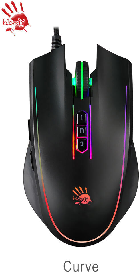 A4tech Bloody P81S Activated, RGB podsvícená herní myš, 8000 DPI, USB, Core 3, Curve černá (P81S-CURVE)