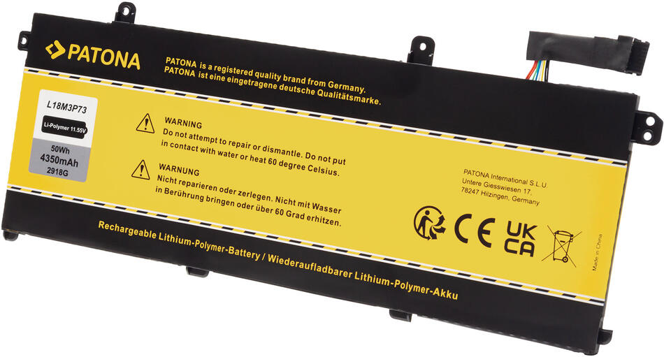 Aku Lenovo Thinkpad P43S/T490 4350mAh Li-Pol 11,55V