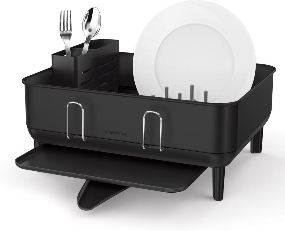 Odkapávač na nádobí Simplehuman Compact, rám z černé oceli, černý plast, FPP KT1207DC