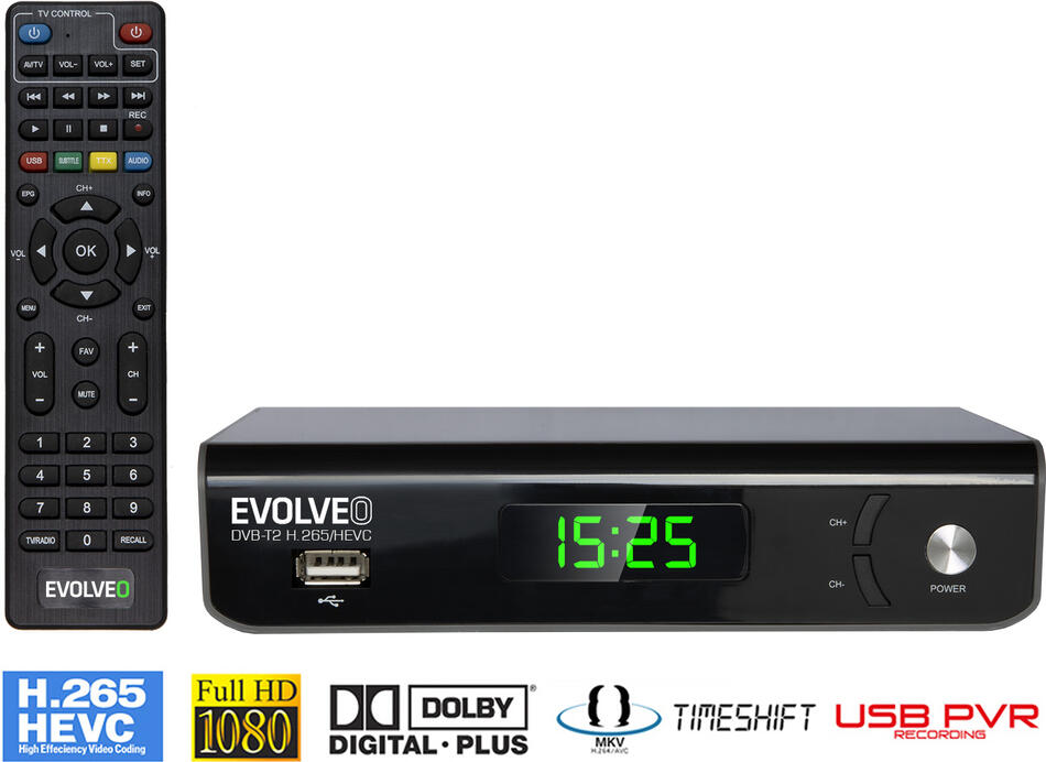 EVOLVEO Omega S3, HD DVB-T2 H.265/HEVC rekordér (DT-3075-T2-HEVC)