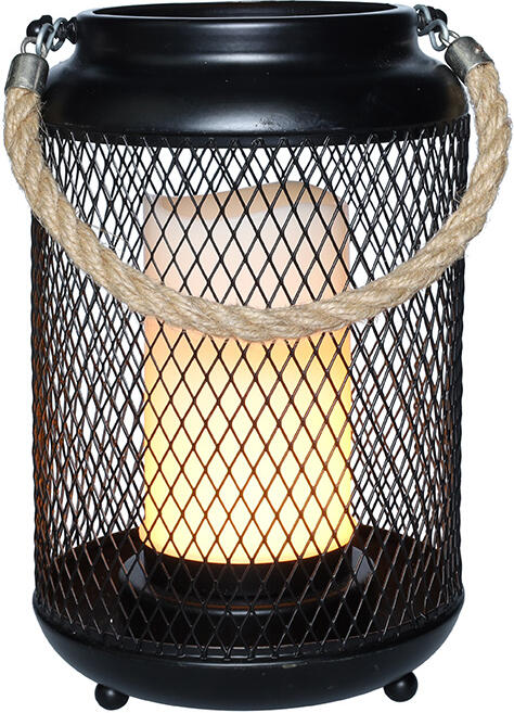 Solight kovová lucerna s LED svíčkou, teplá bílá, 3xAA, černá, 20cm
