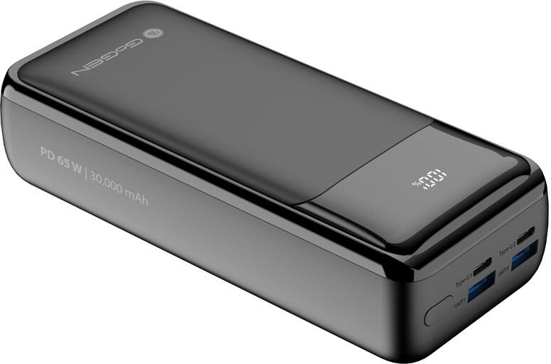 Powerbanka GoGEN 30000mAh, USB-C PD 65W, QC 22,5W, LCD - černá