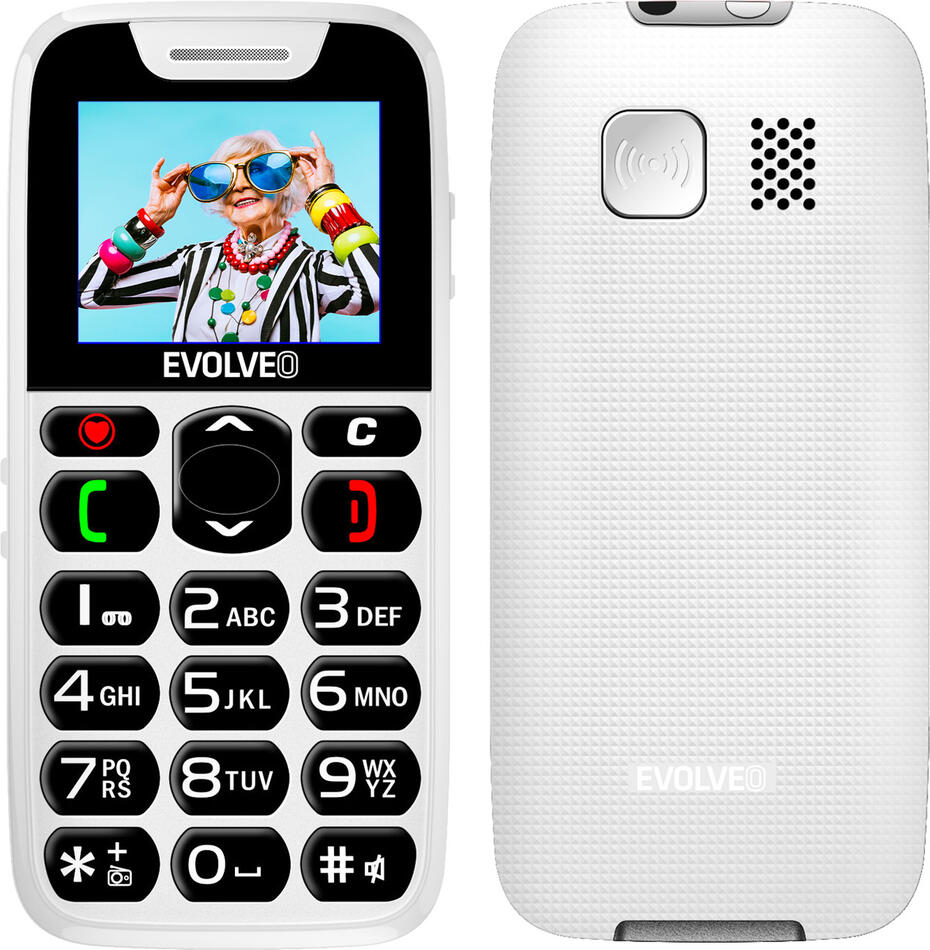EVOLVEO EasyPhone, mobilní telefon pro seniory s nabíjecím stojánkem, bílá (EP-501-WH)