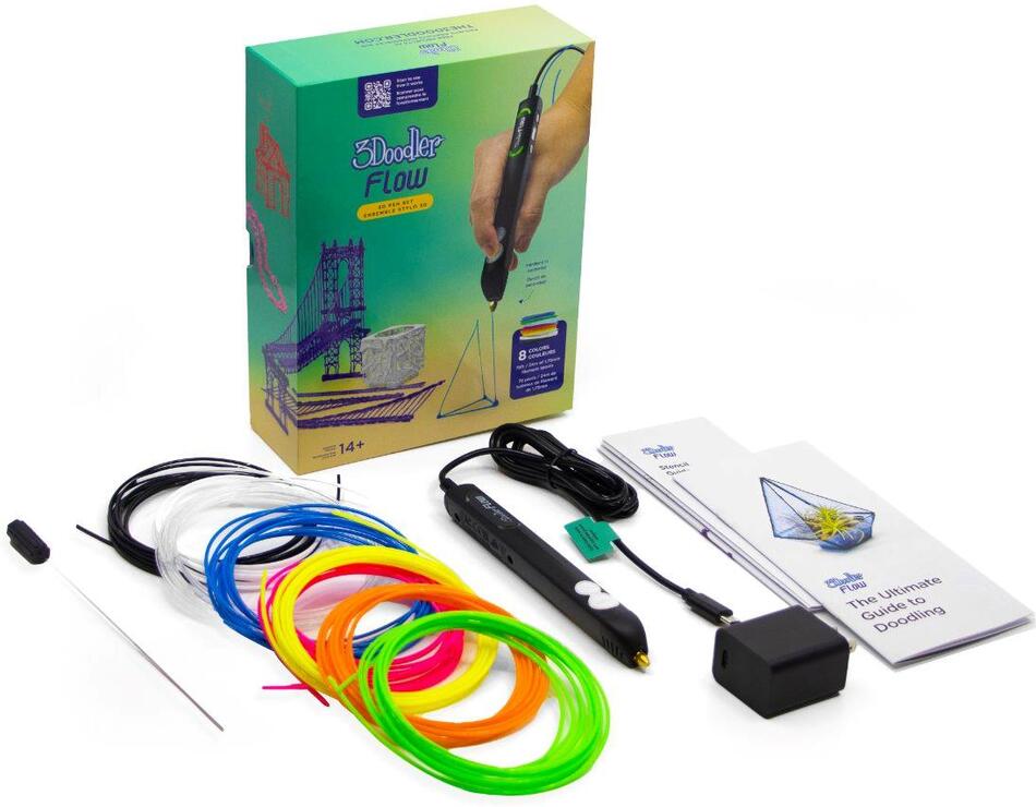 3Doodler 3D pero FLOW + 8 PLA náplní a 3D šablona (FLOW-INTL)