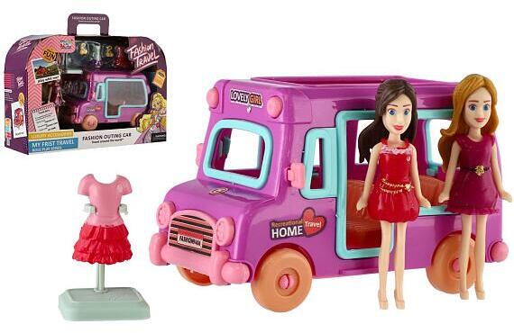 Teddies Panenky 2ks + auto plast s doplňky v krabici 23x17x8cm