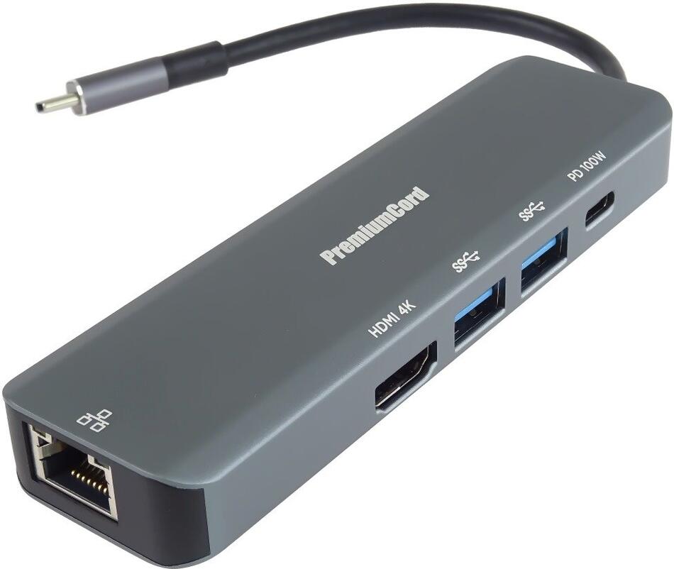 Adaptér PremiumCord USB-C na HDMI + 2x USB3.2 + PD 100W+ RJ45 10/100/1000Mbps