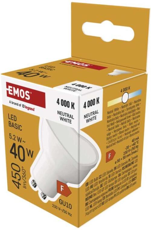 Emos LED žárovka Basic MR16 / GU10 / 5,2 W (40 W) / 450 lm / neutrální bílá (ZL8F23)