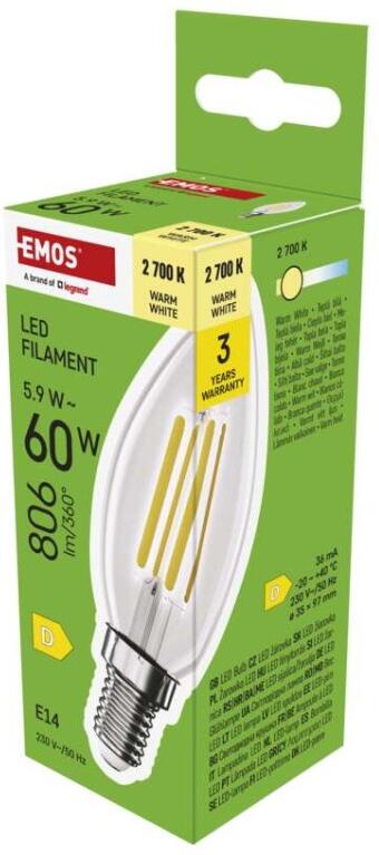 Emos LED žárovka Filament svíčka / E14 / 5,9 W (60 W) / 806 lm / teplá bílá (ZF3D42)