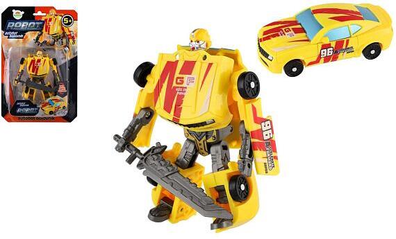 Teddies Transformer auto/robot plast 14cm žlutý na kartě 17x26x6cm