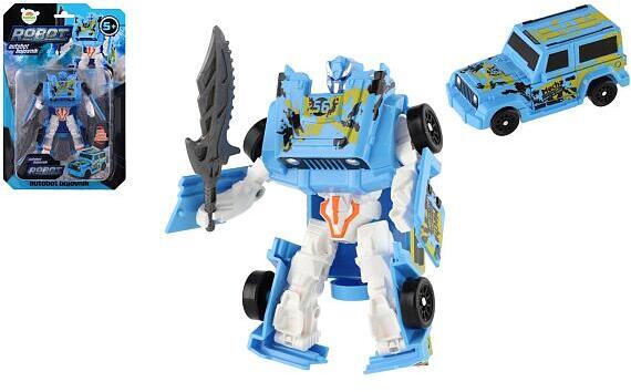 Teddies Transformer auto/robot plast 14cm modrý na kartě 17x26x6cm