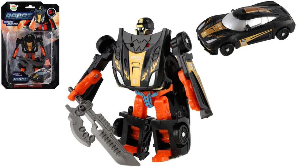 Teddies Transformer auto/robot plast 14cm černý na kartě 17x26x6cm