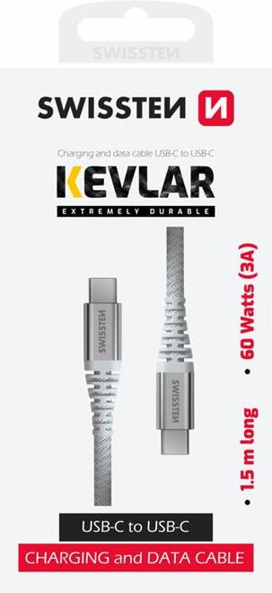 DATOVÝ KABEL SWISSTEN ARAMID REINFORCED USB-C / USB-C 1,5 M BÍLÝ