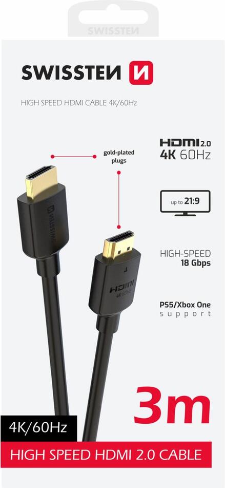 SWISSTEN KABEL HDMI NA HDMI 4K 60Hz 3,0 M PVC