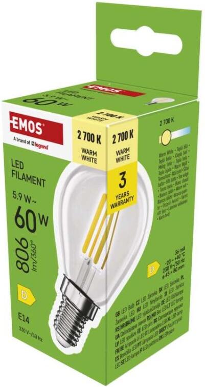 Emos LED žárovka Filament Mini Globe / E14 / 5,9 W (60 W) / 806 lm / teplá bílá (ZF1D42)