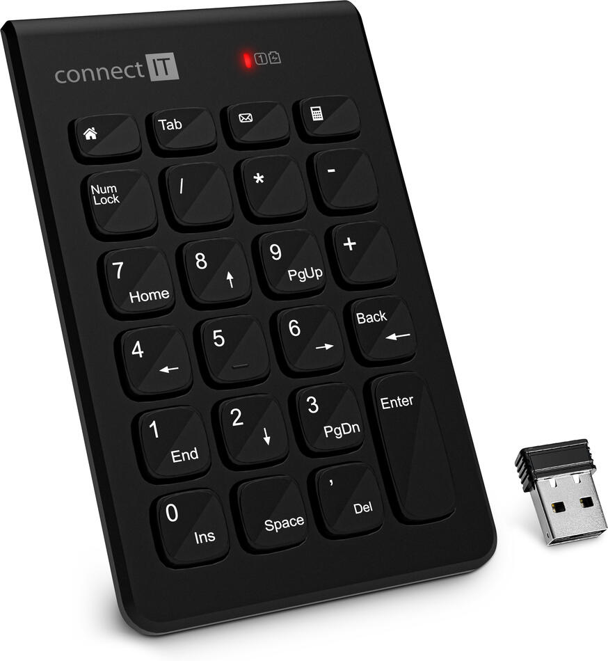 CONNECT IT NumCALC bezdrátová numerická klávesnice, (+ 1x AAA baterie zdarma), ČERNÁ (CKB-0062-BK)