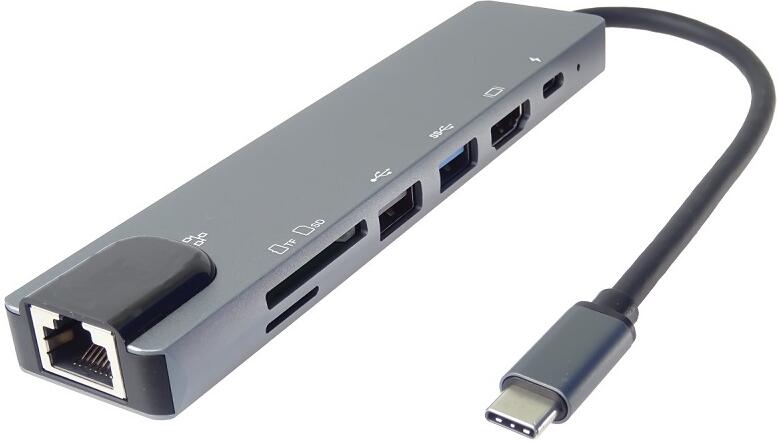PremiumCord USB-C na HDMI + USB3.0 + USB2.0 + PD + SD/TF + RJ45 adaptér (ku31dock16)