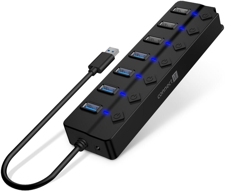 CONNECT IT Mighty Switch 2 USB-A hub, (4xUSB-A 3.0, 3xUSB-A 2.0), externí, ČERNÝ (CHU-5410-BK)
