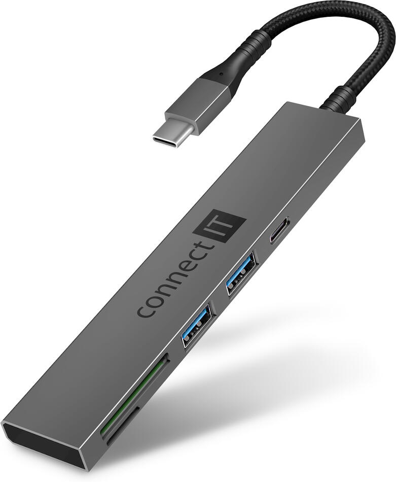 CONNECT IT CompactPRO USB-C hub + čtečka karet, (2xUSB-A 3.0, 1xUSB-C), externí, ANTRACITOVÝ (CHU-5150-AN)