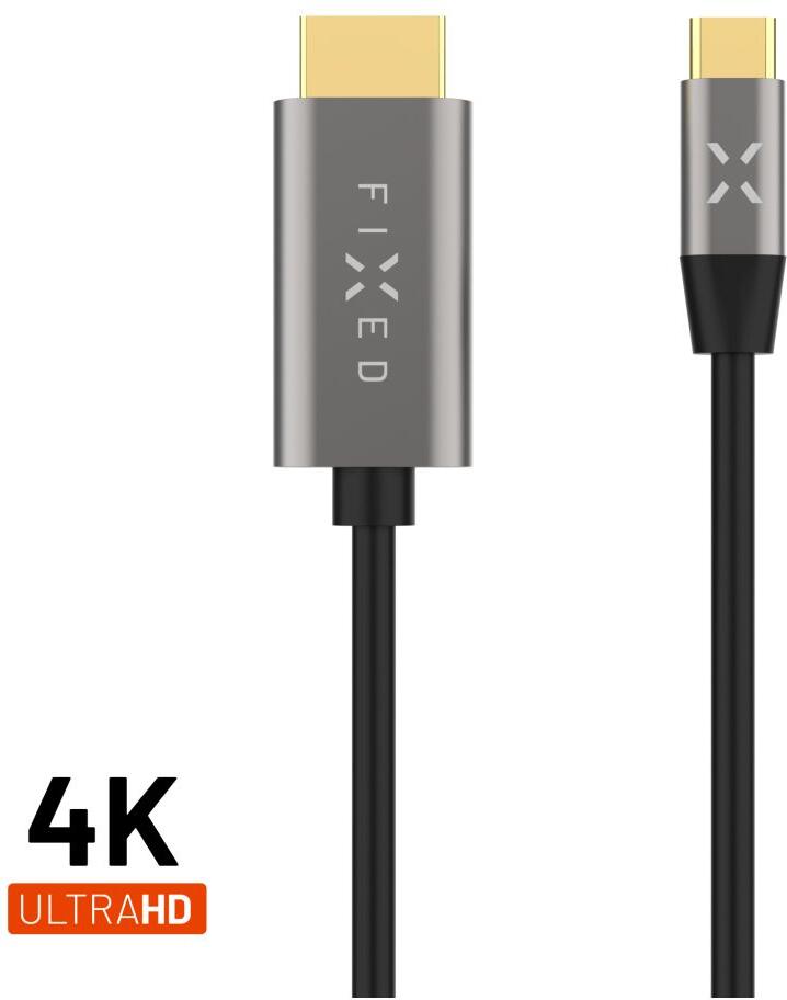 Video kabel FIXED s konektory USB-C/HDMI, USB-C 3.1 Gen 2 18Gbps, HDMI 2.0 4K60Hz, 2m, šedý