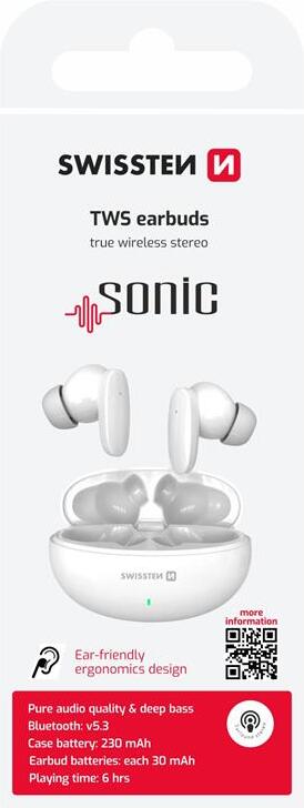BLUETOOTH TWS SLUCHÁTKA SWISSTEN SONIC BÍLÁ