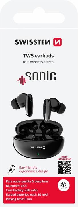 BLUETOOTH TWS SLUCHÁTKA SWISSTEN SONIC ČERNÁ
