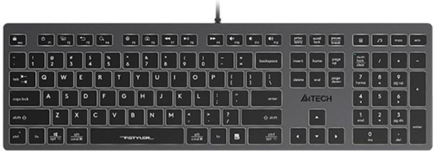A4tech Klávesnice FX60, Podsvícená bílá, USB, CZ, šedá (FX60-W-GY)