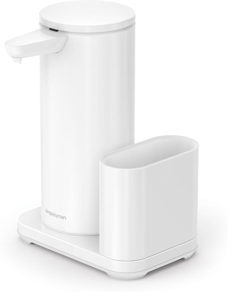 Bezdotykový dávkovač mýdla Simplehuman – 414 ml + držák na houbičku,bílá ocel ST1081