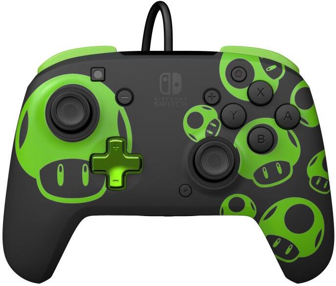 PDP Rematch Glow Wired Controller, herní ovladač pro Nintendo Switch, 1UP Mushroom (500-134-GID)