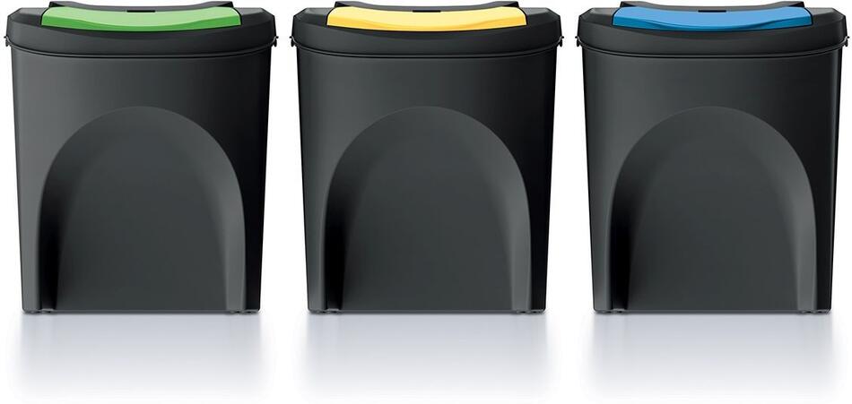 Odpadkový koš Prosperplast SORTIBOX 3 x 25 l recyklovaný černý