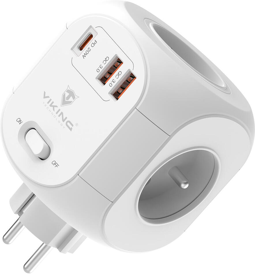 Síťový adaptér Viking AC43/Output: 4xAC, 2xUSB-A, 1xUSB-C/výkon až 3500W/ ON/OFF tlačítko (VAC43)