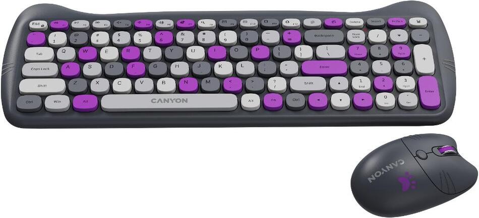 PC klávesnice Canyon HSET-W6 Kitty Grey-Purple