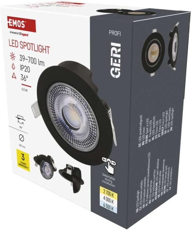 Emos LED bodové svítidlo GERI 6,5W 700LM IP20 CCT černá (ZV1161)