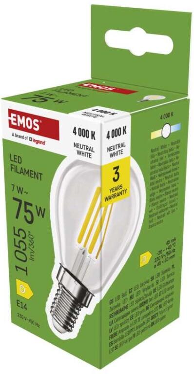 Emos LED žárovka Filament Mini Globe / E14 / 7 W (75 W) / 1055 lm / neutrální bílá (ZF1D53)