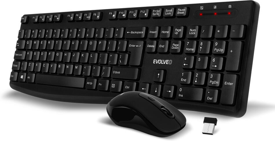 EVOLVEO K1050, tichý set bezdr. klávesnice a (K1050-BK-EN)